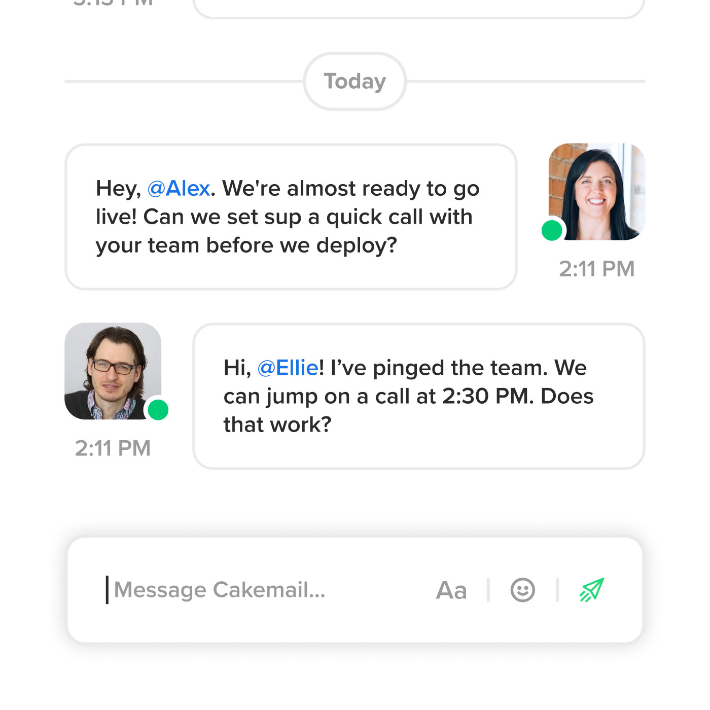 Une conversation de soutien avec l’équipe Cakemail.