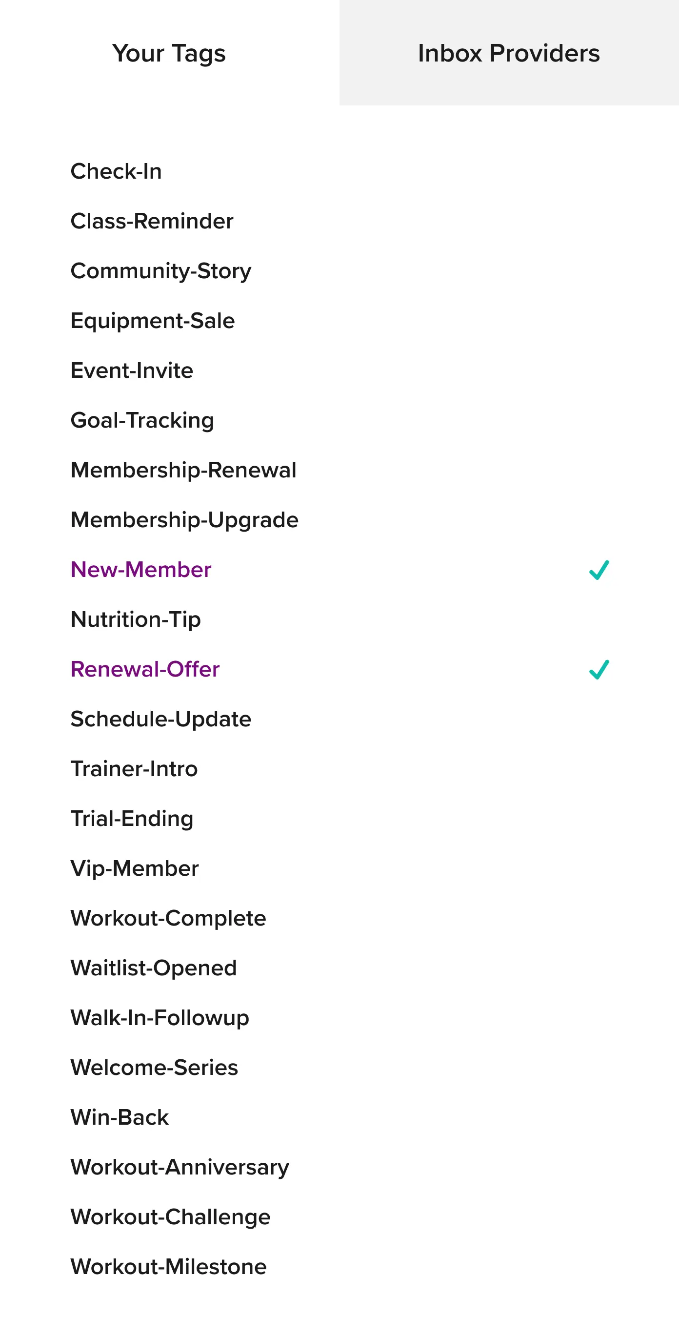 Le menu des étiquettes utilisé pour filtrer les données d’engagement.