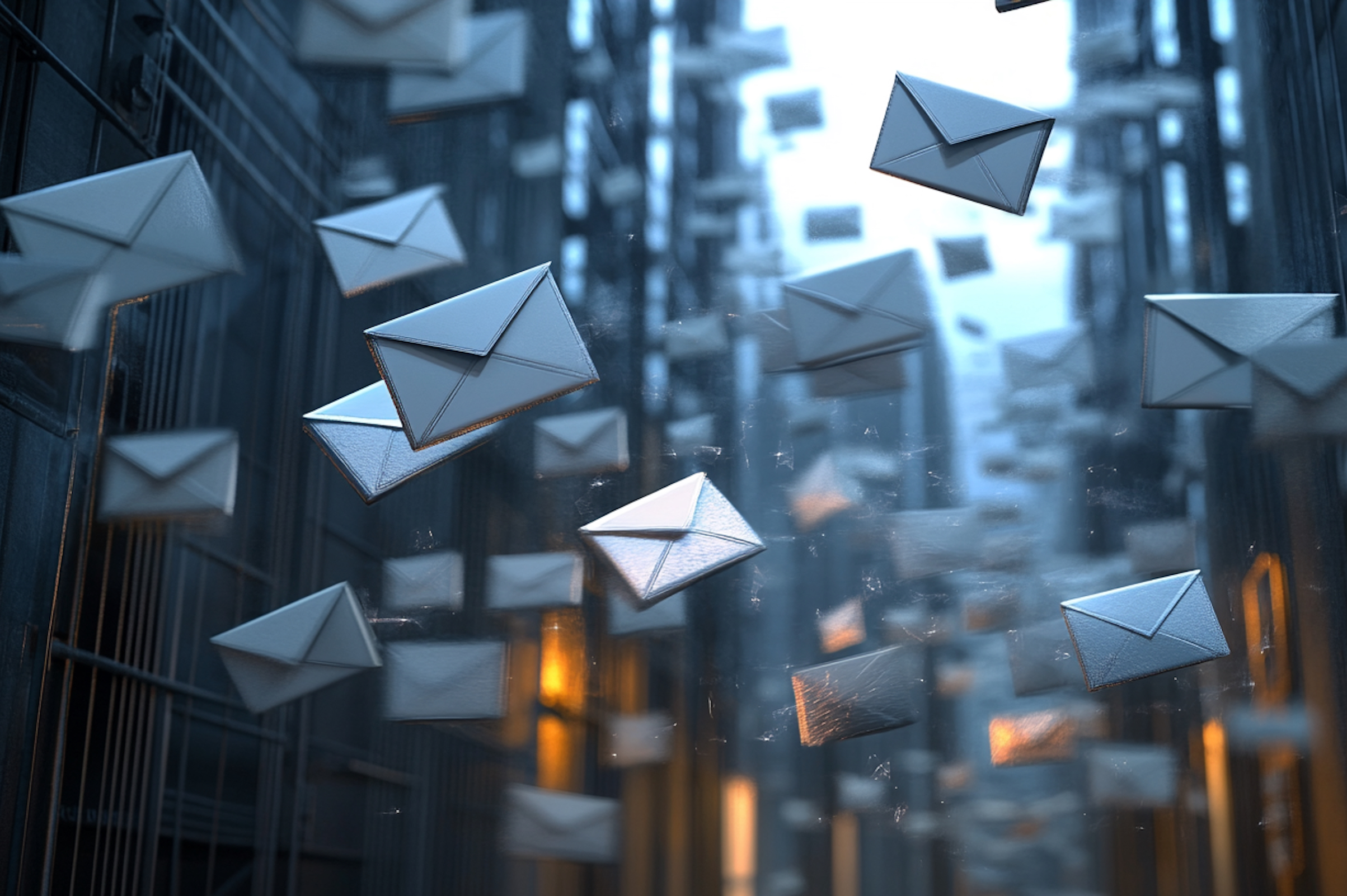 Enveloppes volant dans une ville