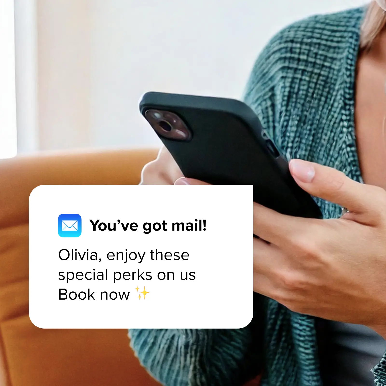 Un message de relance d’un hôtel, reçu comme notification sur un téléphone.