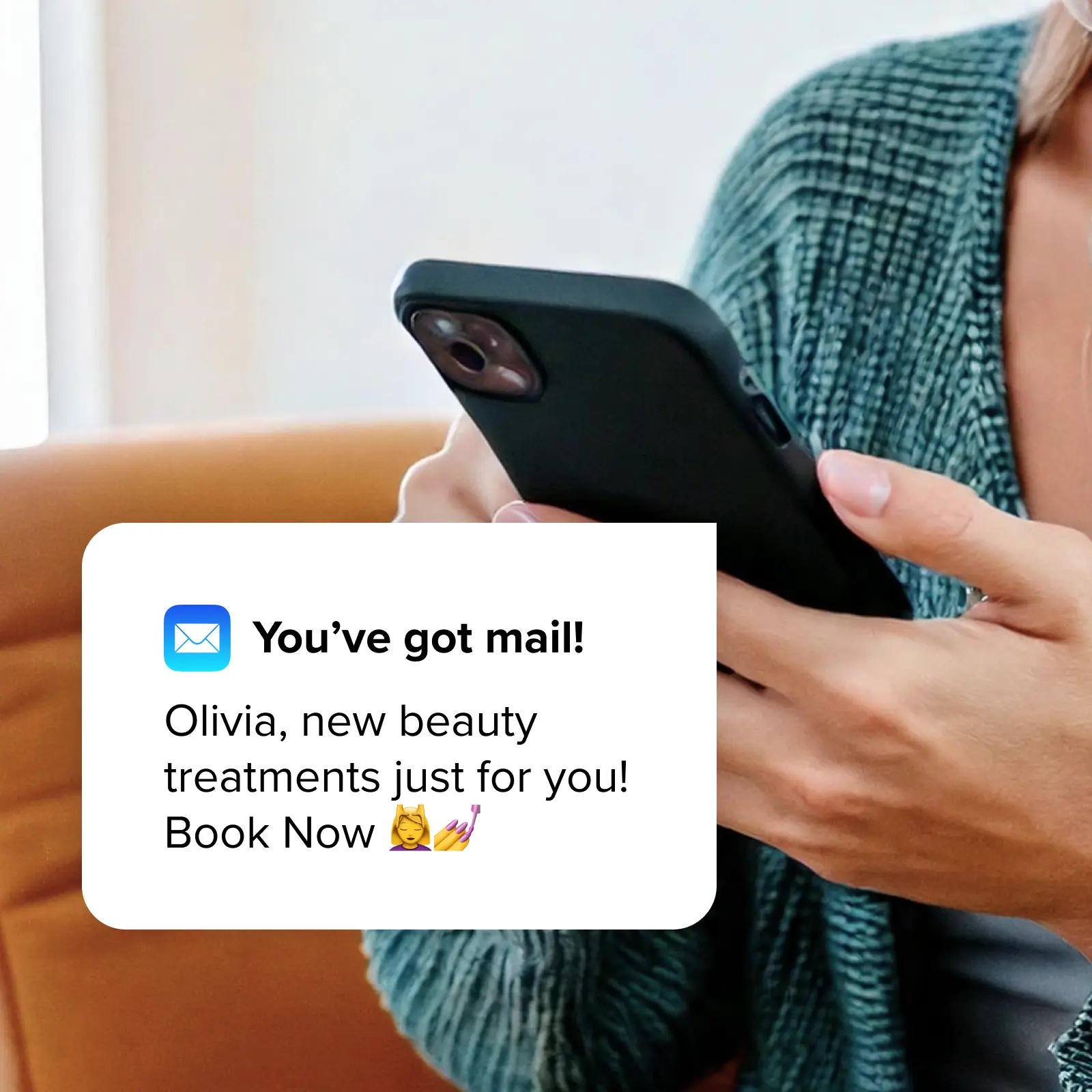 Un message de relance d’un salon de beauté, reçu comme notification sur un téléphone.