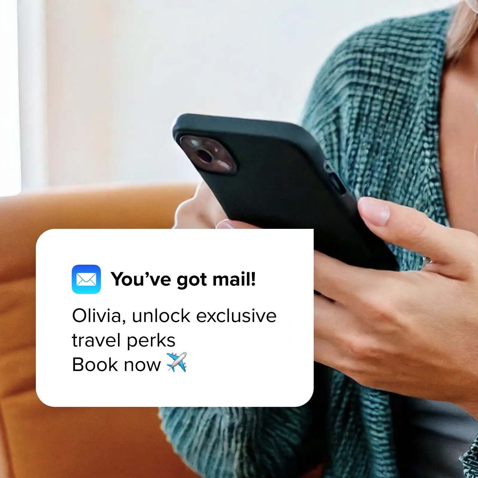 Un message de relance d’une agence de voyage, reçu comme notification sur un téléphone.